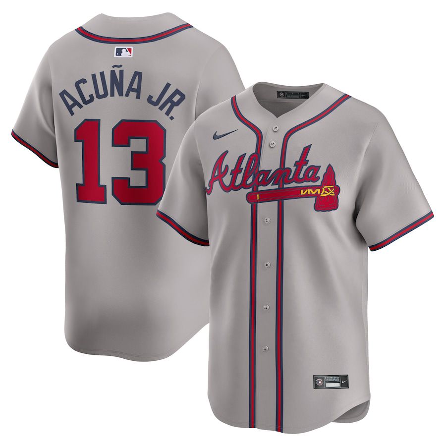 Men Atlanta Braves 13 Ronald Acuna Jr. Nike Gray Away Limited Player MLB Jersey